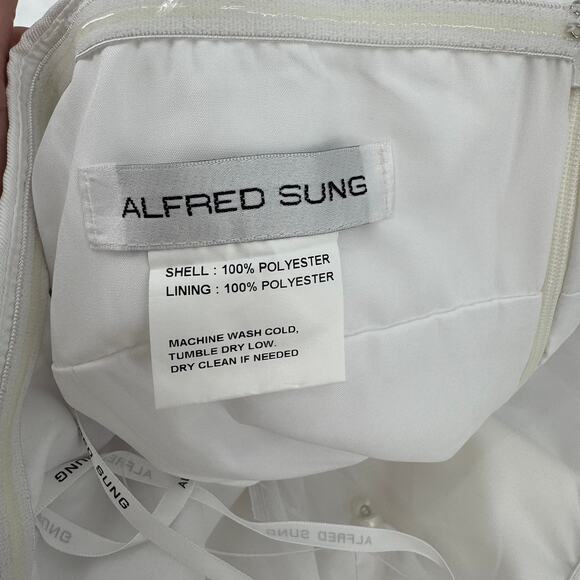 Alfred Sung White Satin Pearl Oversized Accent Bow Strapless Mini Dress Size 18 - Picture 5 of 9
